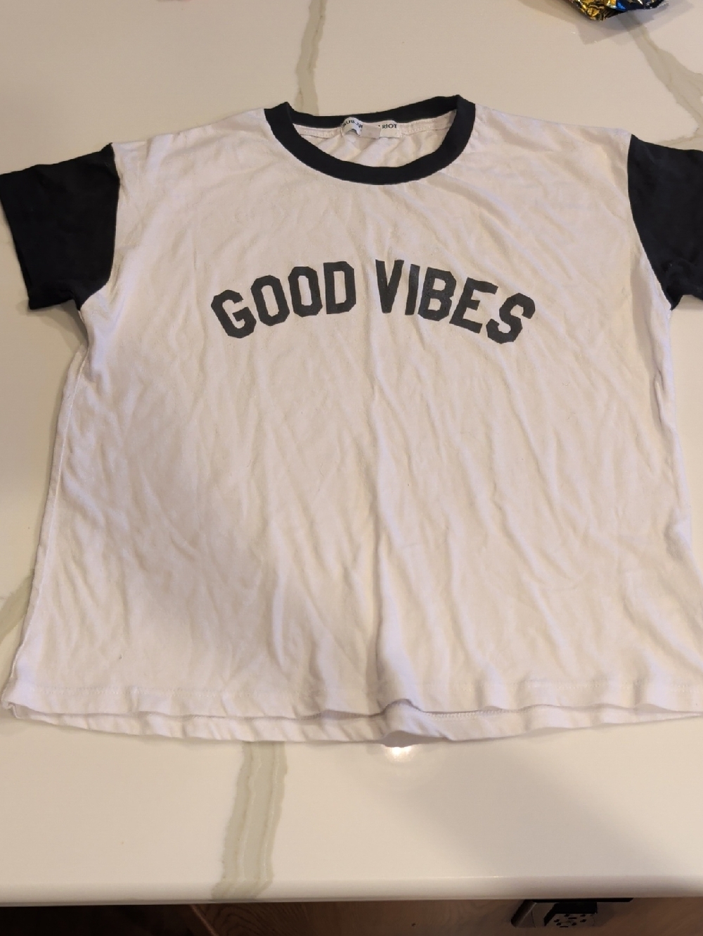 Sub_Urban Riot White Tee with Black Trim & 'GOOD VIBES' Graphic